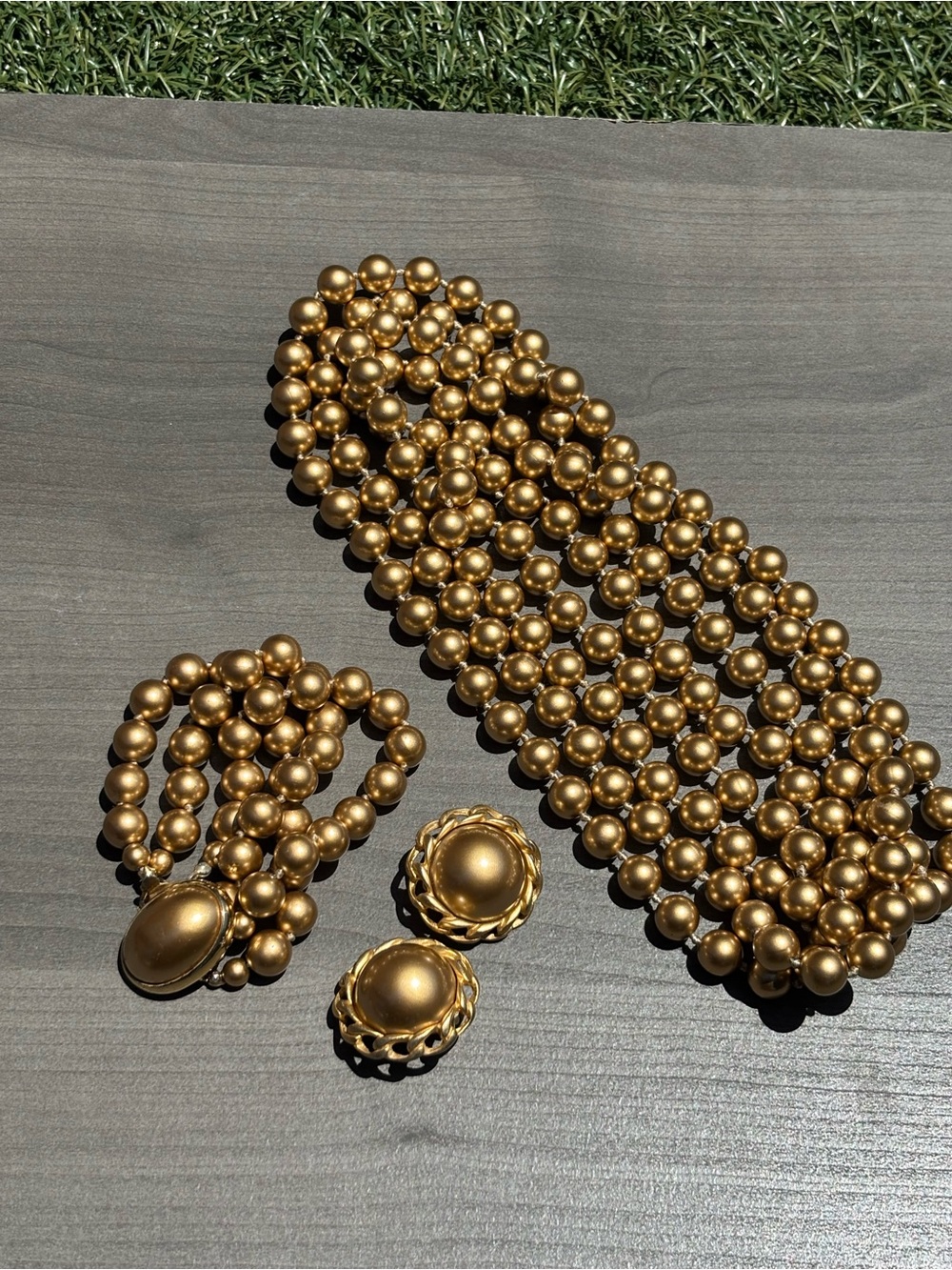 Vintage Carolee Bundle Gold Tone Faux Pearl Necklace Earrings Bracelet Signed